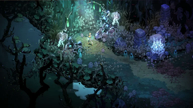 Ein Screenshot von Hades 2, welches 2024 erscheinen soll. Eine düstere Gegend, mit einer dichten Atmosphäre.