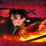 Bild aus dem Anime Demon Slayer: Man sieht Tanjiro wie er seine Sonnenatmung benutzt.