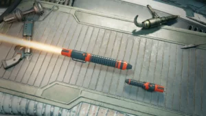 Screenshot aus Star Wars Jedi: Survivor, auf dem ein Lichtschwert zu sehen ist.