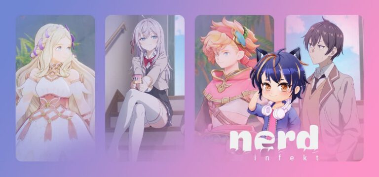 NerdInfekt Artikelbild mit dem Maskottchen drauf und vier Bildern im Hintergrund von Visions of Mana und Alya.