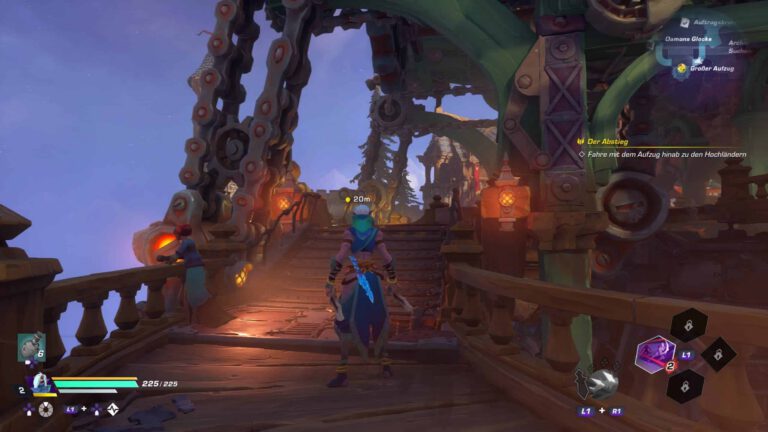 Zu sehen ist eine Person die auf einer Plattform aus Holz steht.