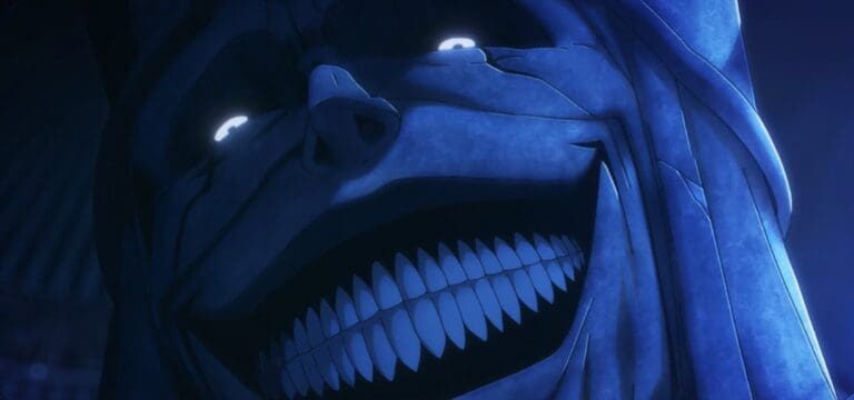 Screenshot aus dem Anime: Solo Leveling vom grinsenden Gesicht.