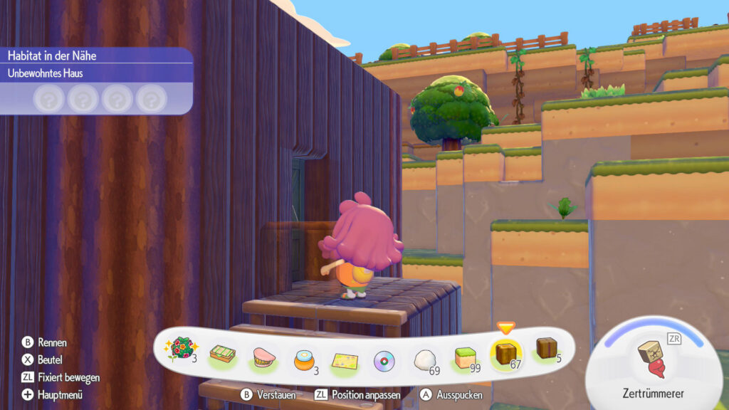 Dragon Quest Builders nur im Pokémon Universum? Meine Eindrücke zu Pokémon Pokopia! Screenshot aus Pokémon Pokopia: Hier wird fleißig gearbeitet und Holz blöcke platziert um ein Haus zu bauen.