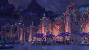 Screenshot aus World of Warcraft: Legion Remix. Eine Festung in einer etwas düsteren Gegend.