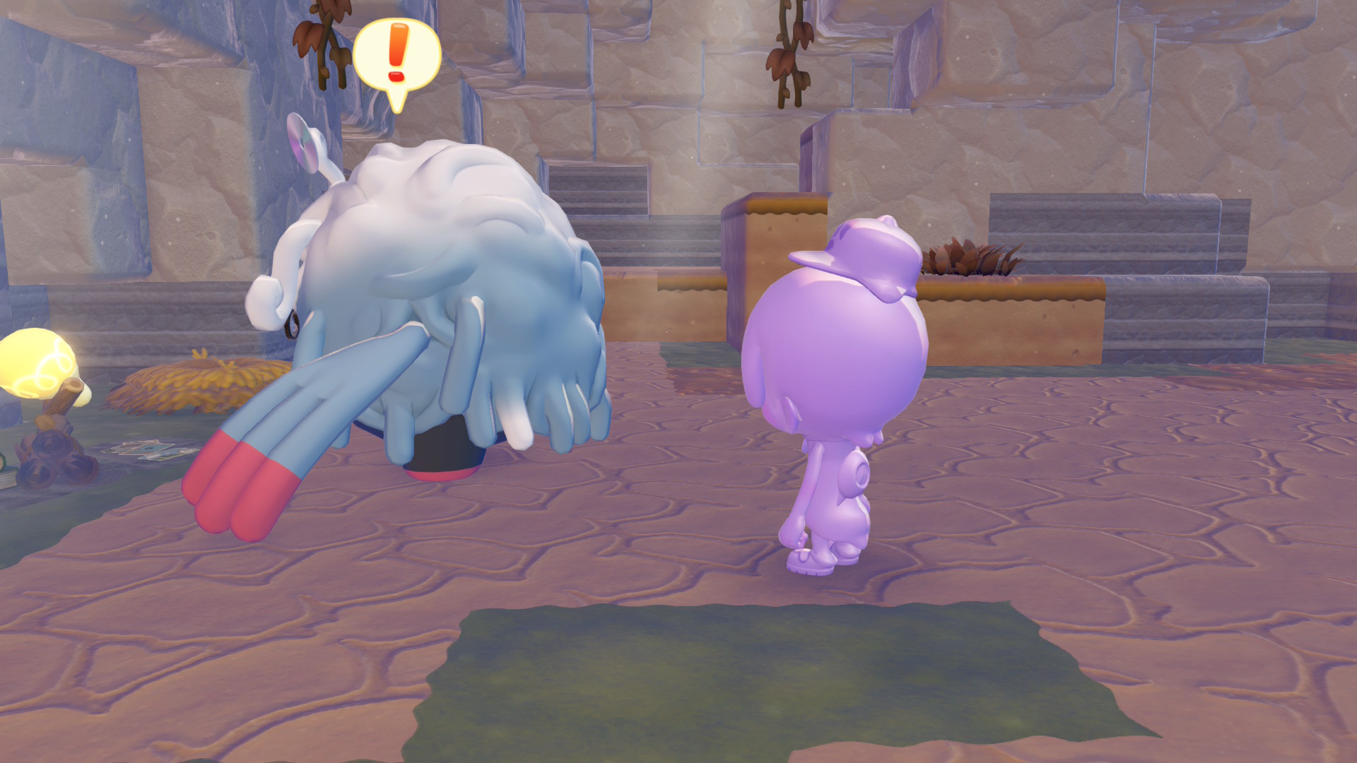 Screenshot aus Pokémon Pokopia. Ditto steht hinter Tangoloss.
