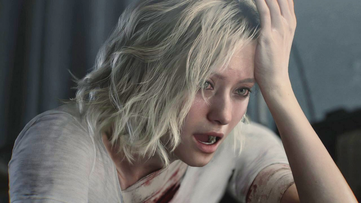 Grace aus Resident Evil Requiem wie sie sich die Preview zu DLSS 5 anguckt und vollkommen geschockt ist.