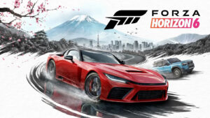 Das Cover von Forza Horizon 6, welches im Vordergrund ein roten Sportwagen zeigt und im Hintergrund den Fuji aus Japan zeigt.
